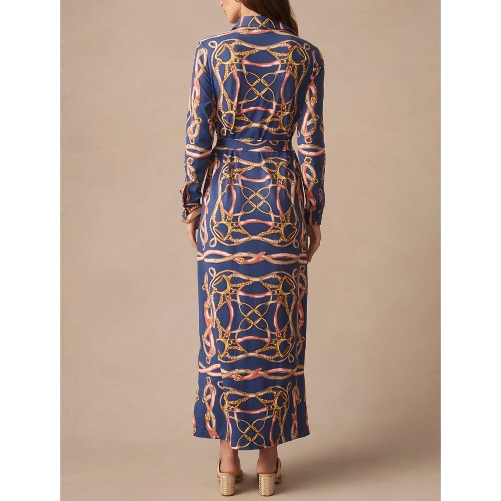 J McLaughlin Amory Maxi Dress XL Mega Riding Lessons Navy Coral Catalina - Picture 2 of 13